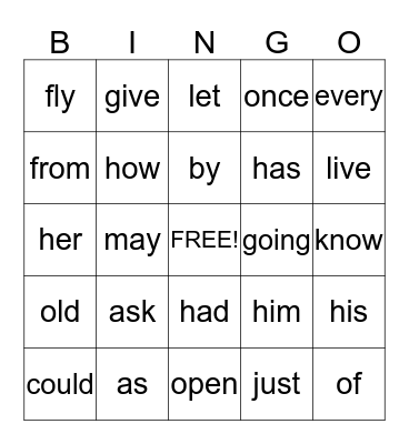 Sight Words 97-120 Bingo Card