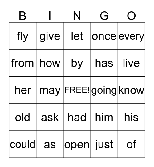 Sight Words 97-120 Bingo Card
