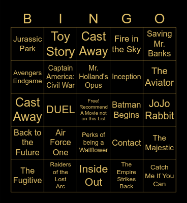 Soko's Favorite Movies Bingo Card