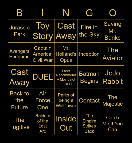 Soko's Favorite Movies Bingo Card