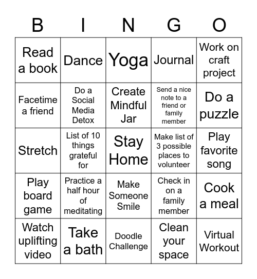 VRVR  at home Bingo Card