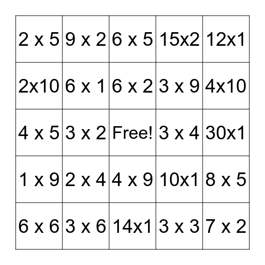 Factor Pairs Bingo Card