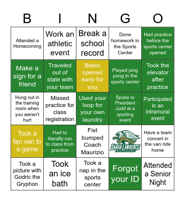 SLC Gryphons BINGO Card