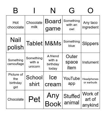 Reagan birthday Bingo Card