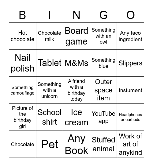 Reagan birthday Bingo Card