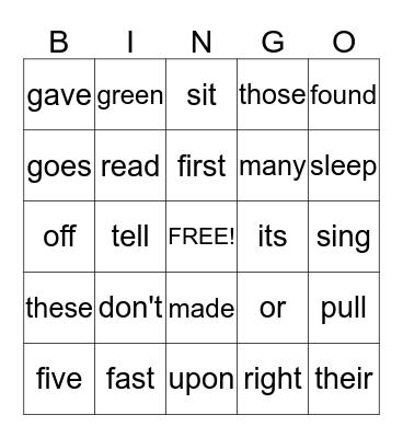 Sight Words 145-168 Bingo Card