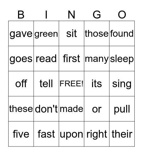 Sight Words 145-168 Bingo Card