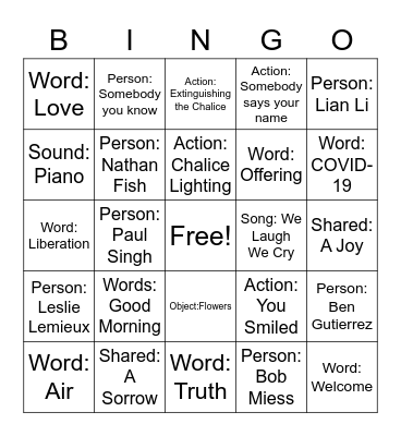 Worship Bingo - April 19,  2020 Bingo Card