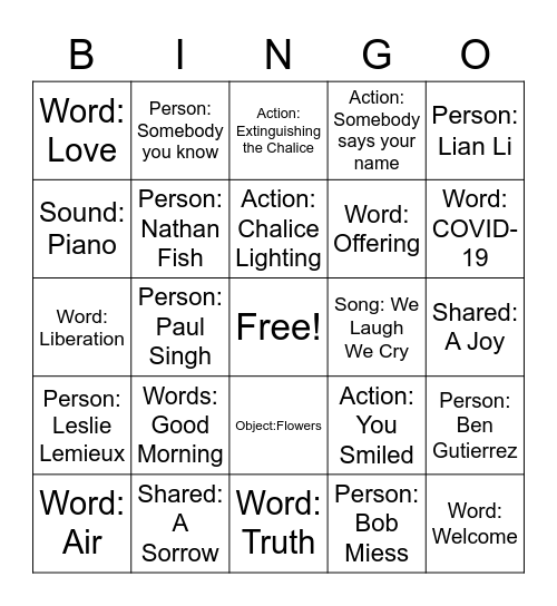 Worship Bingo - April 19,  2020 Bingo Card