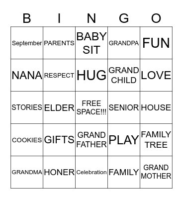 GRANDPARENT'S BINGO Card