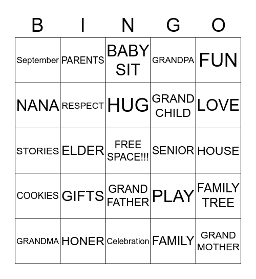 GRANDPARENT'S BINGO Card