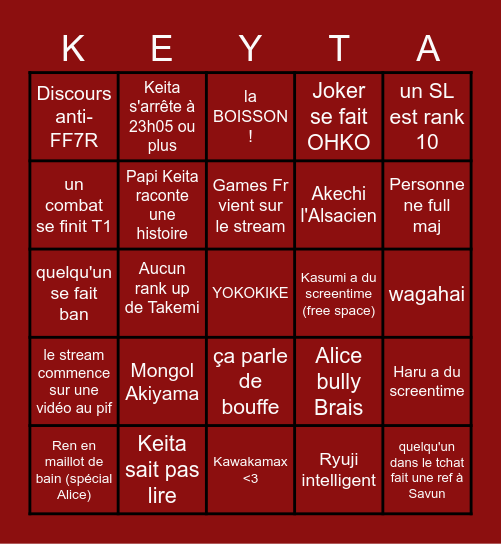 Bingo streams Keita Bingo Card