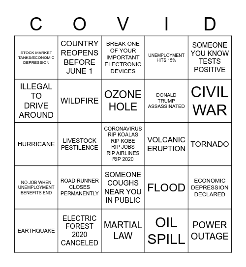 APOCALYPSE BINGO Card