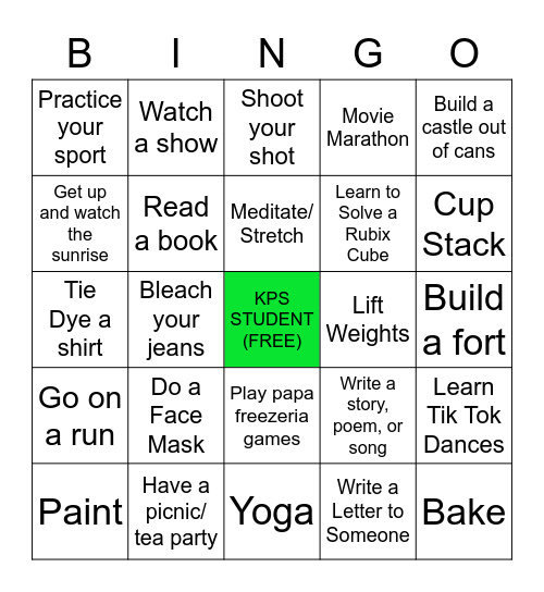 QUARANTINE ACTIVITIES (PREZ CO EDITION) Bingo Card