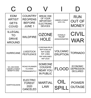 APOCALYPSE BINGO Card