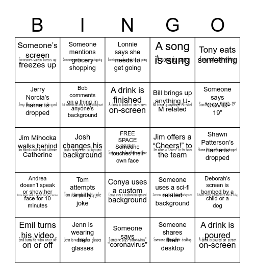 Happy Hour Bingo Card