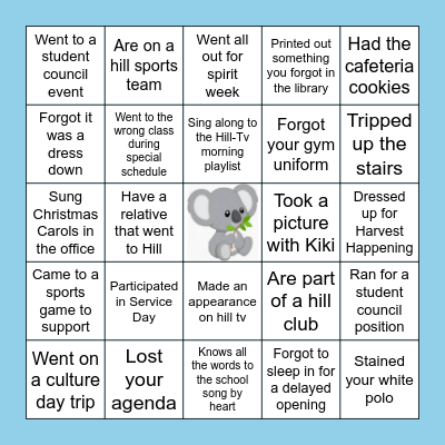 Hill Bingo Card