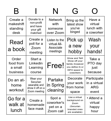 SYPN Quarantine Bingo Card