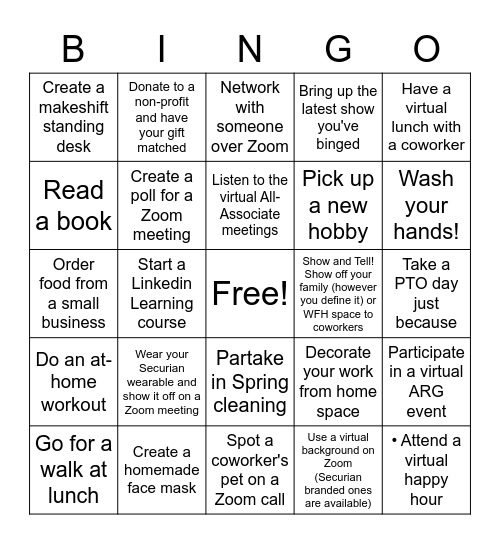 SYPN Quarantine Bingo Card