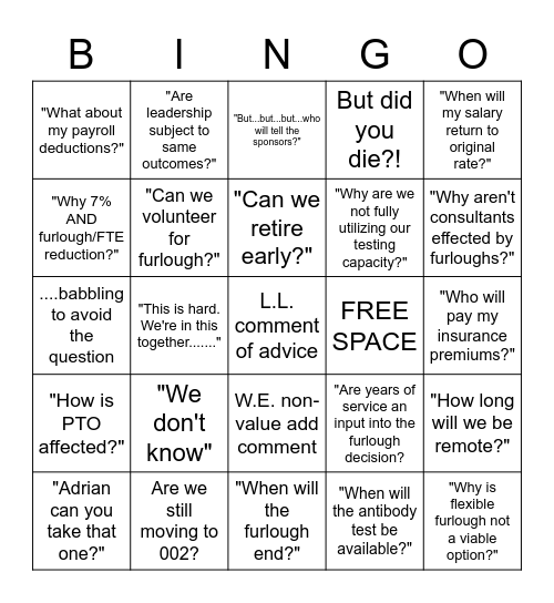 Expense cut bingo Card