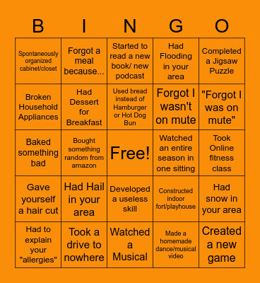 Surviving the End of Semester 2020 Bingo Card