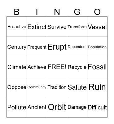 Our Vocabulary Words Bingo Card