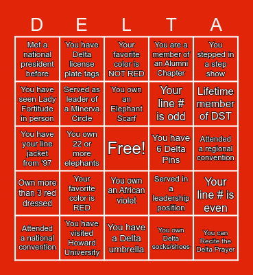 Delta Girl Bingo Card