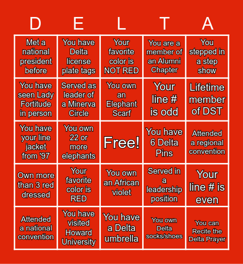 Delta Girl Bingo Card