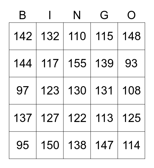 Plus 9 or Minus 9 Bingo Card