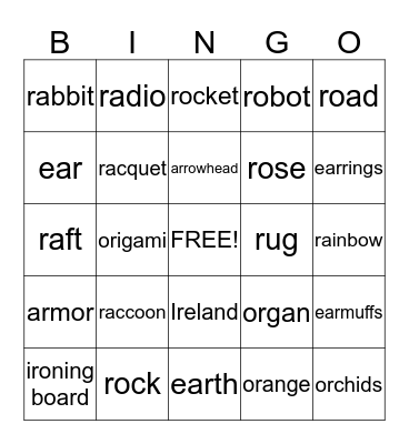 Initial /r/ words Bingo Card