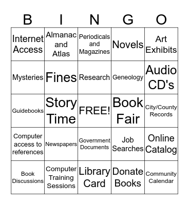 Library Services Bingo Card