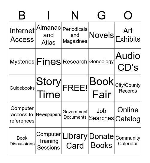 Library Services Bingo Card