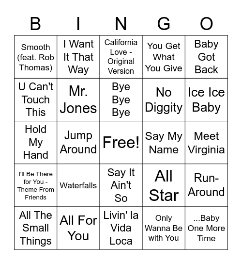 90s Bingo Card