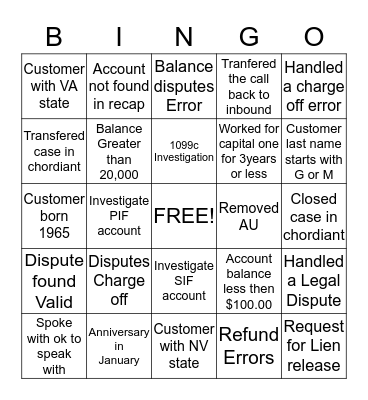 Disputes Bingo Card