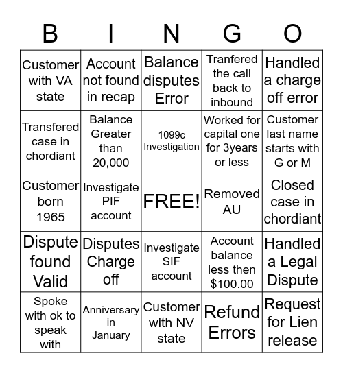Disputes Bingo Card