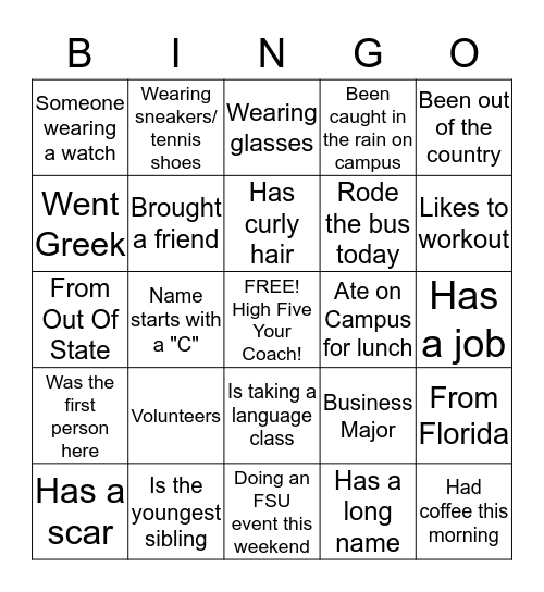 Socia-Nole Bingo! Bingo Card