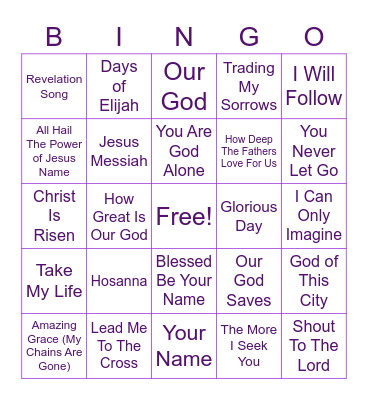 Top 100 All Time Contemporary Christian Bingo Card