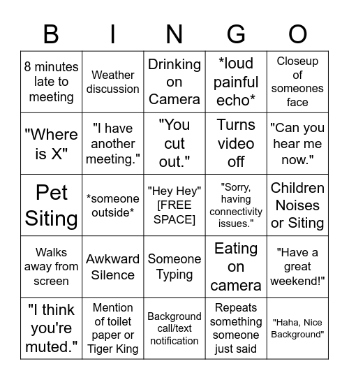 Zoom Bingo Card