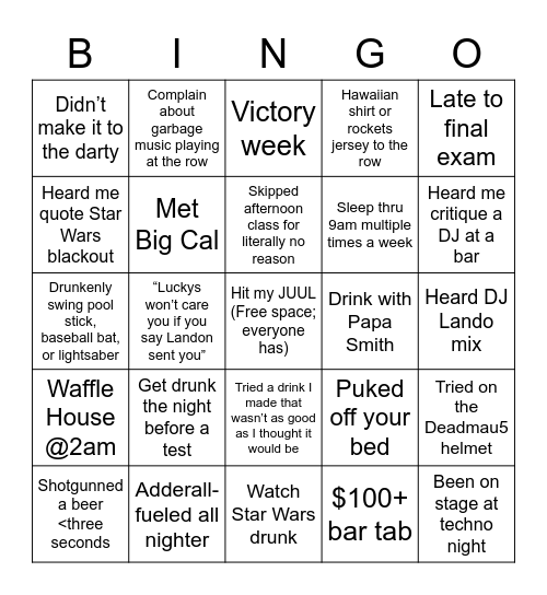 DJ Lando Bingo Card