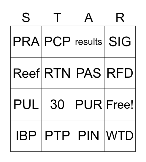 STAR Bingo Card