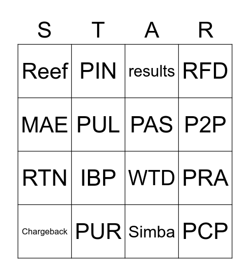 STAR Bingo Card