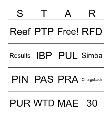 STAR Bingo Card