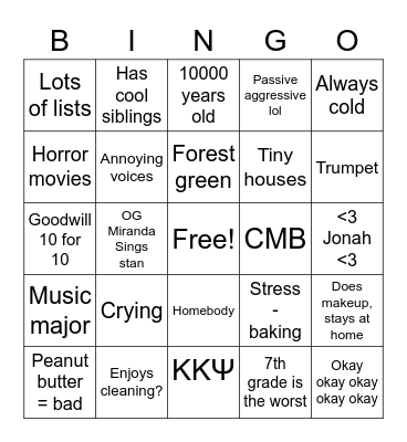 Katherine Bingo Card