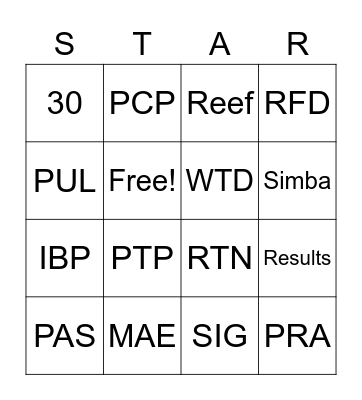 STAR Bingo Card