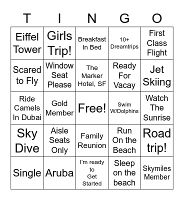 “Bucket List Party” Bingo Card