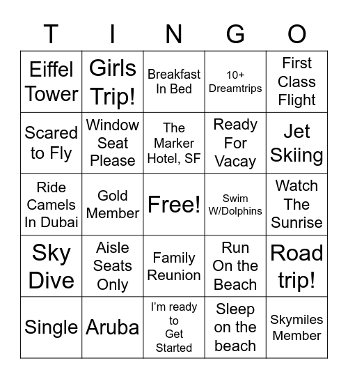 “Bucket List Party” Bingo Card