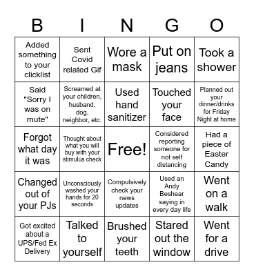 Quarantine Bingo Card