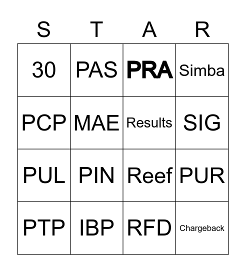 STAR Bingo Card