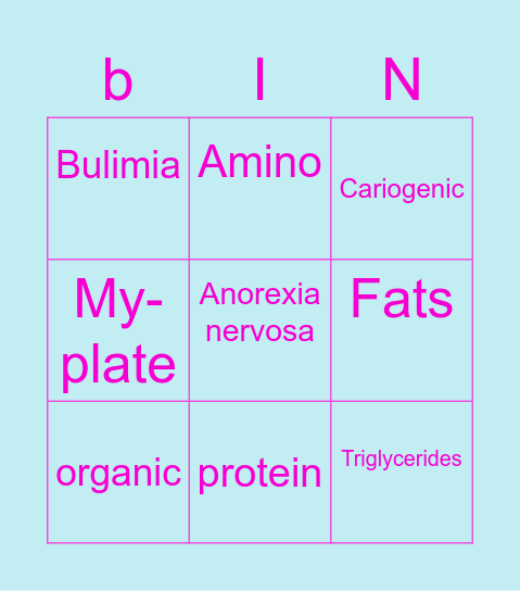 nutrition bingo Card