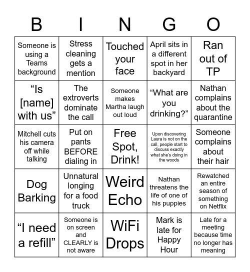 HR Happy Hour Bingo Card